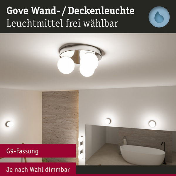 Deckenleuchte Gove Rondel - Opalglas / Chrom - 3-flammig - Chrom