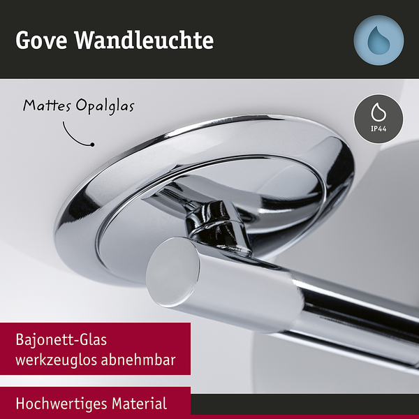 Wandleuchte Gove - Opalglas / Chrom - 1-flammig - Chrom