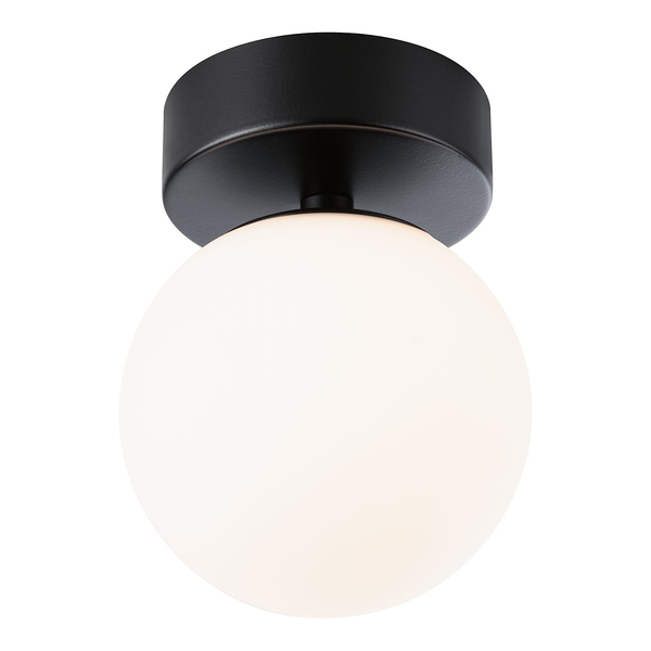 Deckenleuchte Gove - Opalglas / Aluminium - 1-flammig - Schwarz - Durchmesser: 12 cm