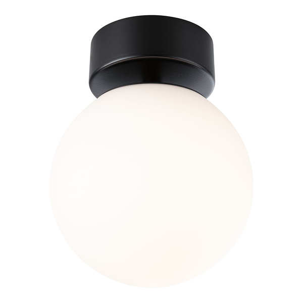 Deckenleuchte Gove - Opalglas / Aluminium - 1-flammig - Schwarz - Durchmesser: 17 cm