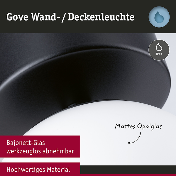 Deckenleuchte Gove - Opalglas / Aluminium - 1-flammig - Schwarz - Durchmesser: 17 cm
