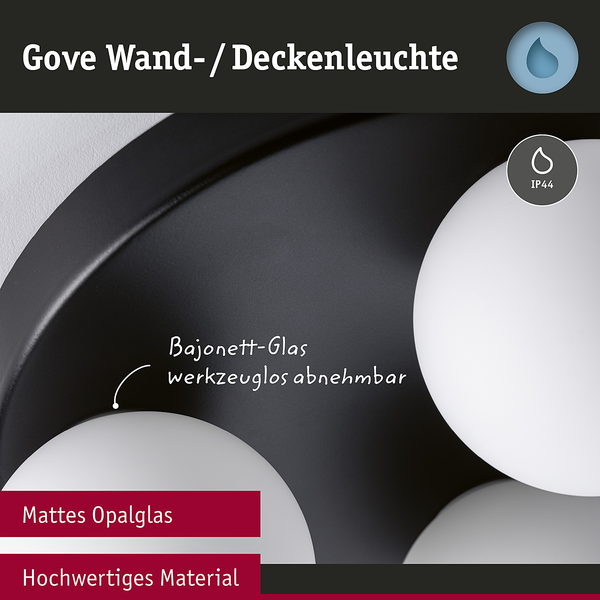 Deckenleuchte Gove Rondel - Opalglas / Aluminium - 3-flammig - Schwarz