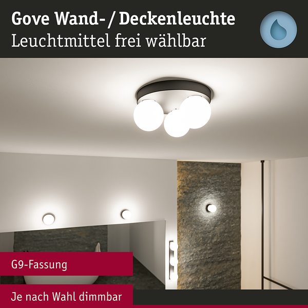 Deckenleuchte Gove Rondel - Opalglas / Aluminium - 3-flammig - Schwarz