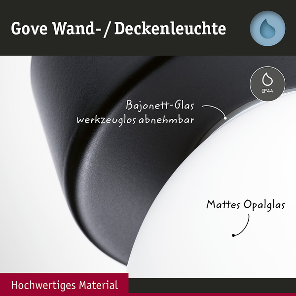 Deckenleuchte Gove - Opalglas / Aluminium - 1-flammig - Schwarz - Durchmesser: 8 cm