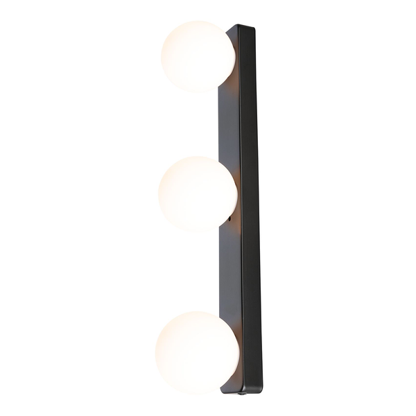 Wandleuchte Gove Balken - Opalglas / Aluminium - 3-flammig - Schwarz