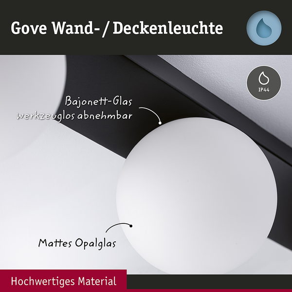 Wandleuchte Gove Balken - Opalglas / Aluminium - 3-flammig - Schwarz