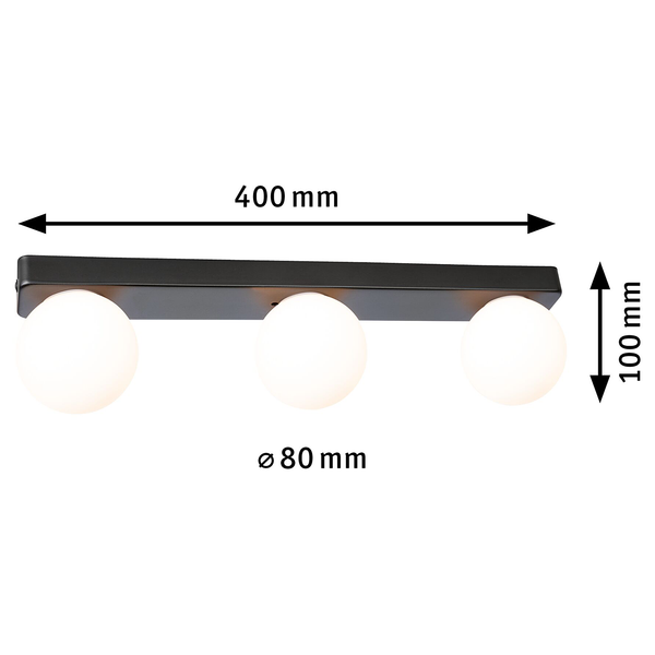 Wandleuchte Gove Balken - Opalglas / Aluminium - 3-flammig - Schwarz