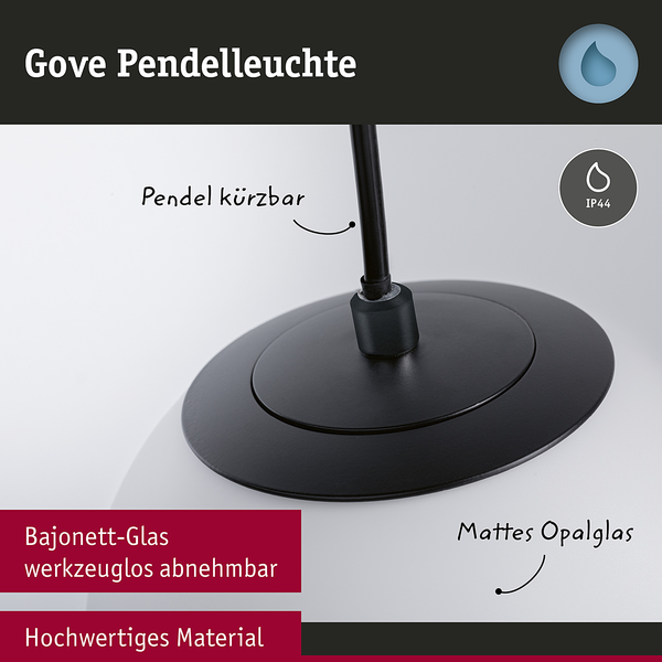 Pendelleuchte Gove - Opalglas / Aluminium - 1-flammig - Schwarz
