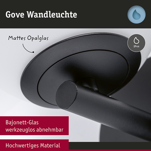 Wandleuchte Gove - Opalglas / Aluminium - 1-flammig - Schwarz
