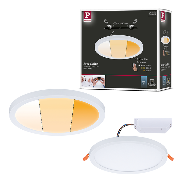Deckenleuchte Areo 3-Step-Dim Rund - Kunststoff - 1-flammig - Weiß - Durchmesser: 18 cm - Warmweiß - Universalweiß