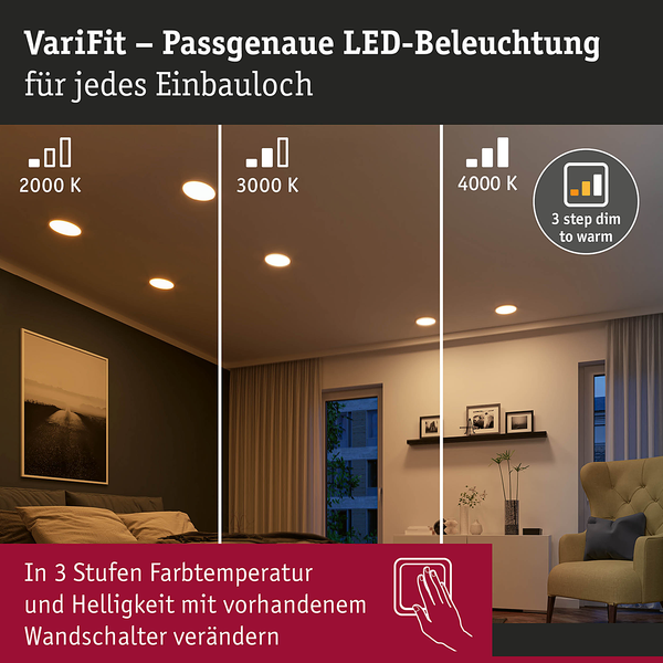 Deckenleuchte Areo 3-Step-Dim Rund - Kunststoff - 1-flammig - Weiß - Durchmesser: 18 cm - Warmweiß - Universalweiß