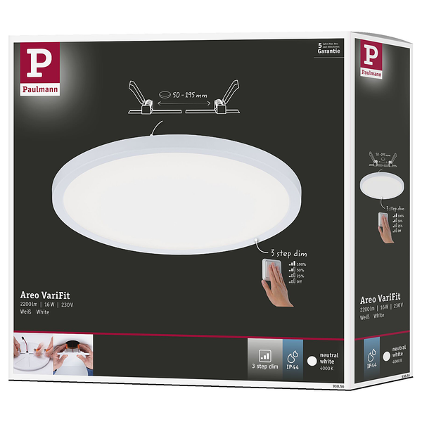 Deckenleuchte Areo 3-Step-Dim Rund - Kunststoff - 1-flammig - Weiß - Durchmesser: 23 cm - Universalweiß