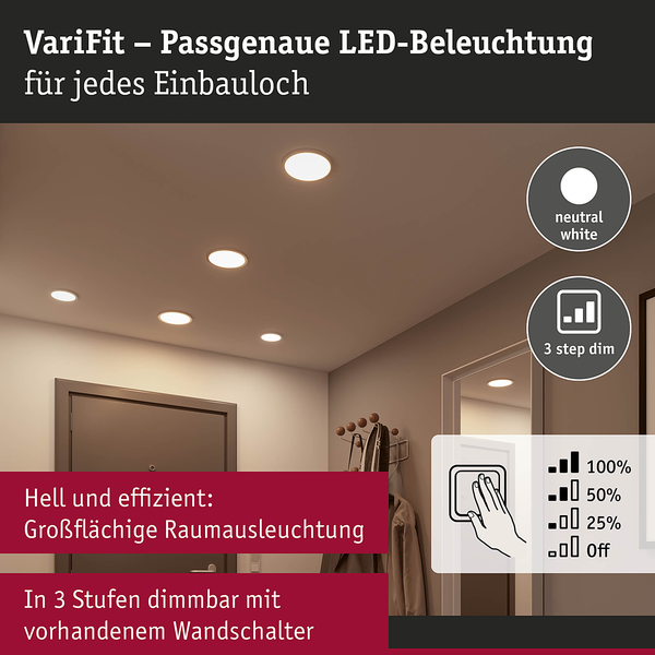 Deckenleuchte Areo 3-Step-Dim Rund - Kunststoff - 1-flammig - Weiß - Durchmesser: 23 cm - Universalweiß