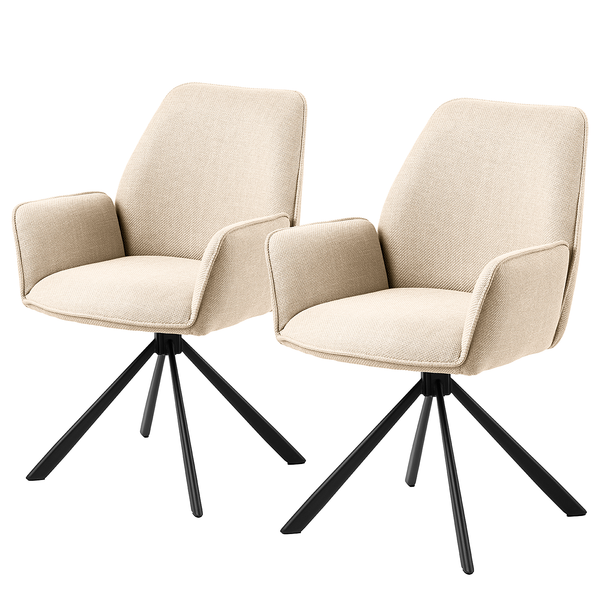 Drehbarer Armlehnenstuhl SUNDET 2er-Set - Strukturstoff Badia: Beige