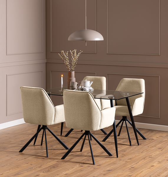 Drehbarer Armlehnenstuhl SUNDET 2er-Set - Strukturstoff Badia: Beige