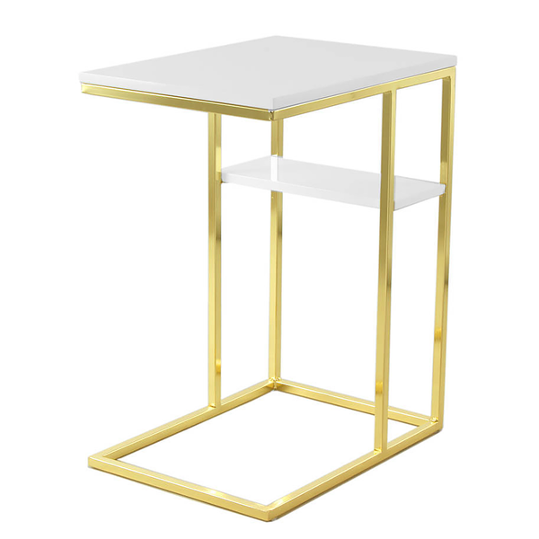 Beistelltisch Lucilla 200 - Edelstahl / Dekor - Weiß / Gold