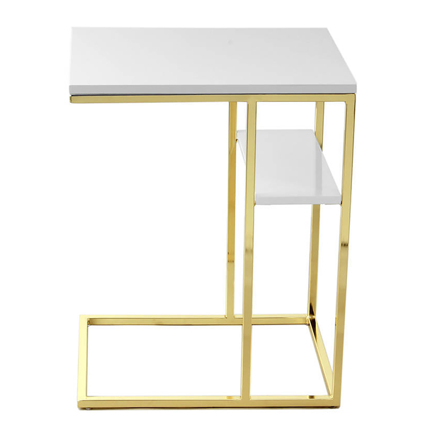 Beistelltisch Lucilla 200 - Edelstahl / Dekor - Weiß / Gold