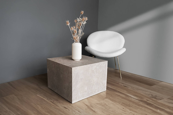 Beitelltisch Cuboid 100 - Mamoroptik - Beige