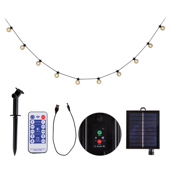 Solar-Lichterkette Cadena - Kunststoff - Schwarz - 10-flammig - Warmweiß