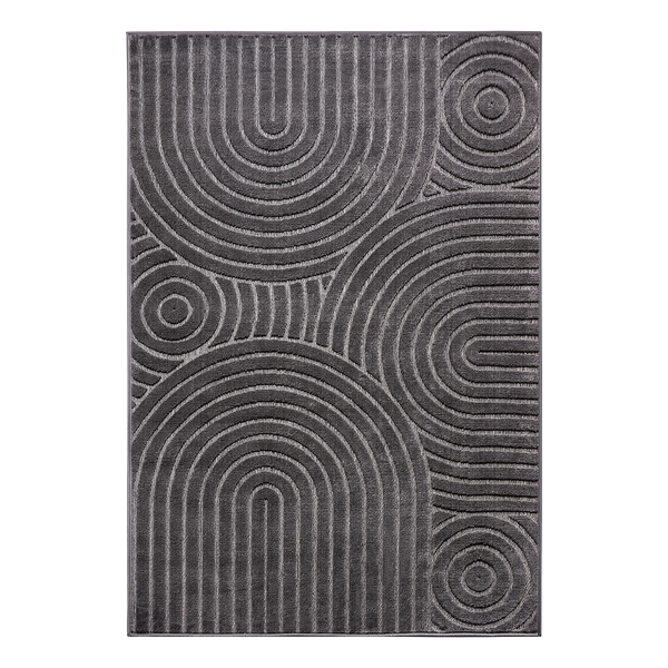 Kurzflorteppich Iconic - Polypropylen / Latex - Grau - 67 x 120 cm