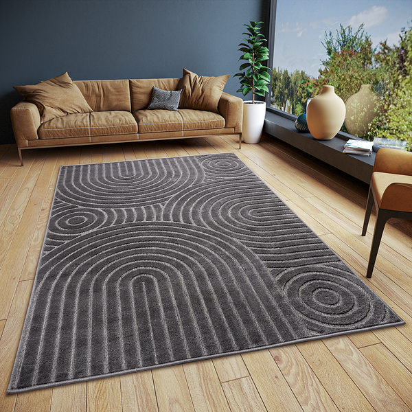 Kurzflorteppich Iconic - Polypropylen / Latex - Grau - 67 x 120 cm