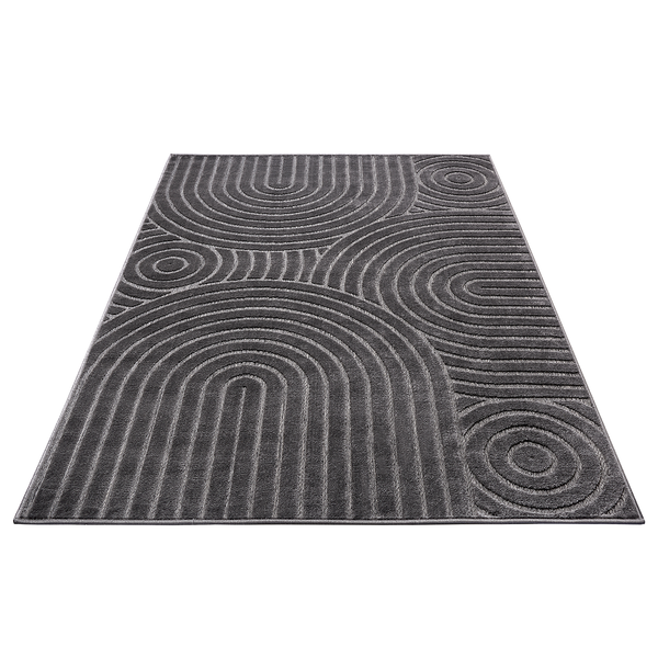 Kurzflorteppich Iconic - Polypropylen / Latex - Grau - 67 x 120 cm