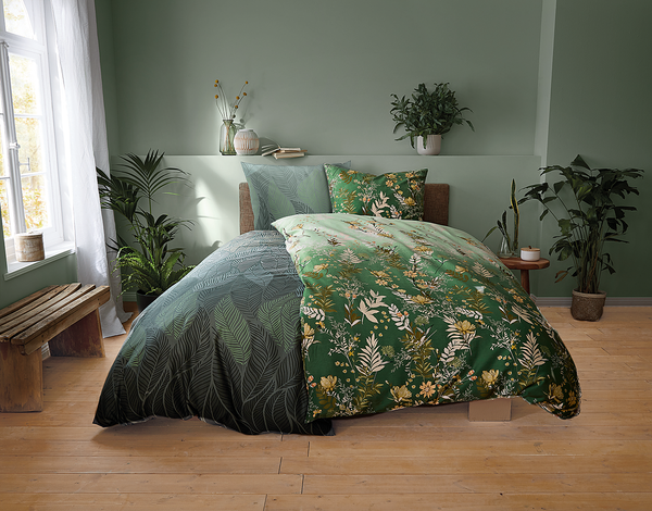 Mako-Satin Bettwäsche Jamiro - Baumwolle - Tannengrün - 155 x 220 cm