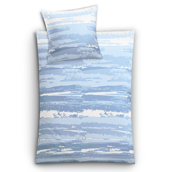 Mako-Satin Bettwäsche Ballade - Baumwolle - Creme / Blau - 135 x 200 cm
