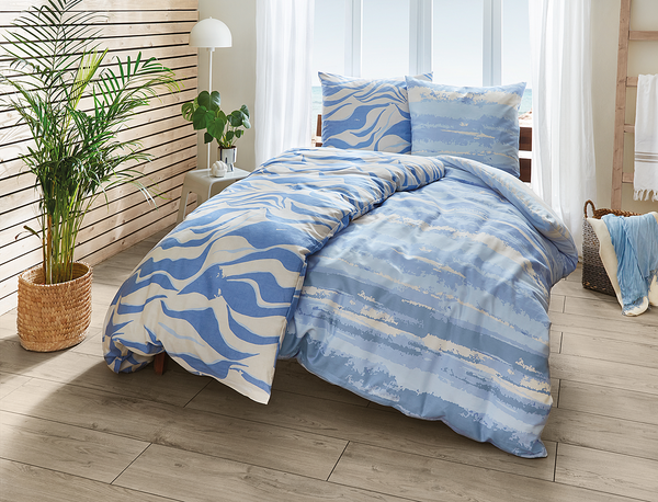 Mako-Satin Bettwäsche Ballade - Baumwolle - Creme / Blau - 135 x 200 cm