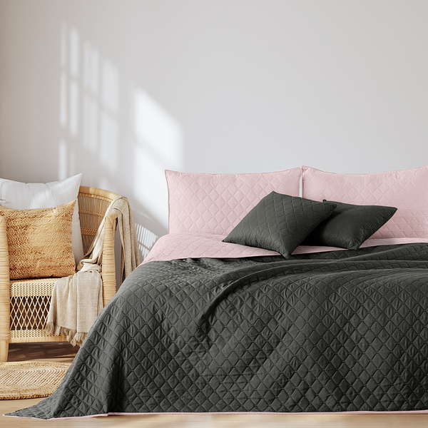 Tagesdecke Daxel - Polyester - Grau / Rosa - 170 x 210 cm