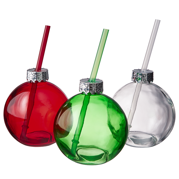 Glaskugel SANTA'S BUBBLE mit Trinkhalm - Glas / Polypropylen - Durchscheinend