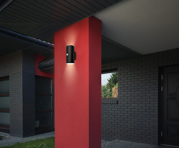 LED-Wandleuchte Upsa mit Sensor - Kunststoff - 1-flammig - Schwarz