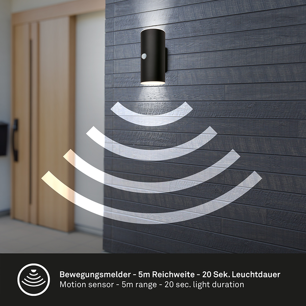 LED-Wandleuchte Upsa mit Sensor - Kunststoff - 1-flammig - Schwarz