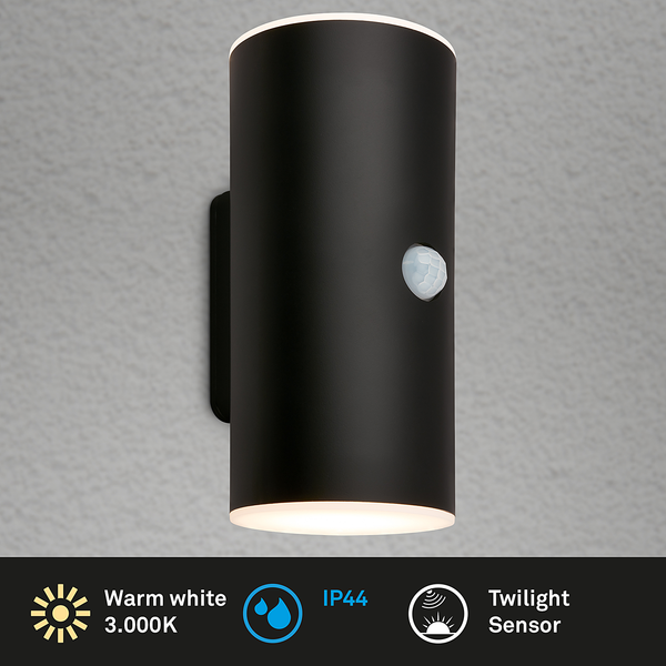 LED-Wandleuchte Upsa mit Sensor - Kunststoff - 1-flammig - Schwarz