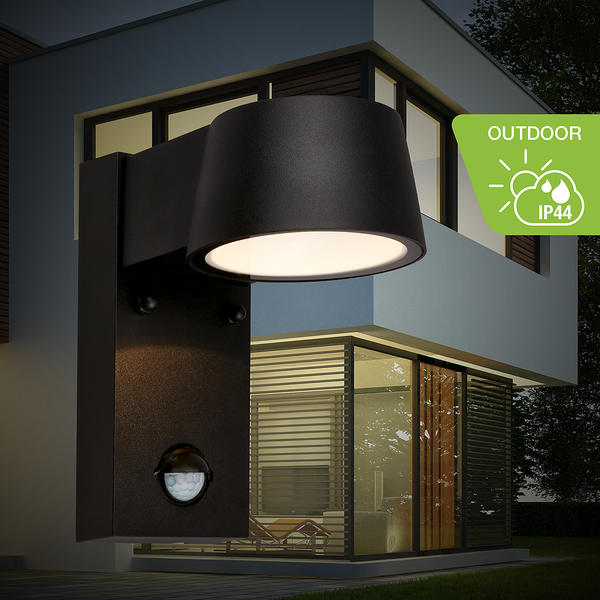LED-Wandleuchte Hegg mit Sensor - Aluminium - 1-flammig - Schwarz