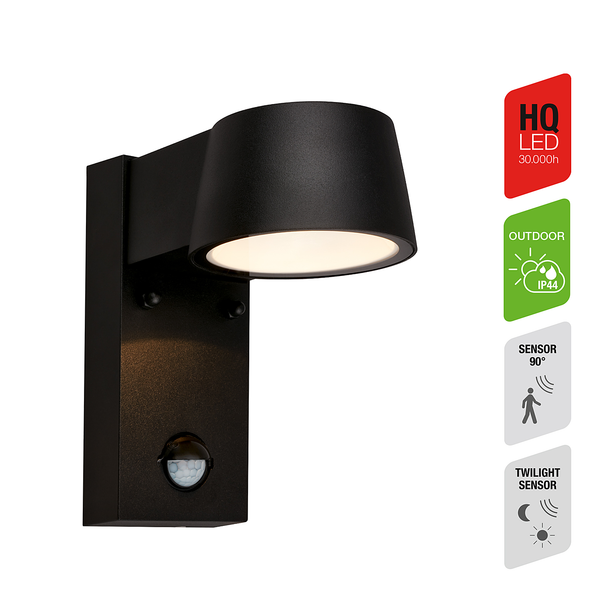 LED-Wandleuchte Hegg mit Sensor - Aluminium - 1-flammig - Schwarz