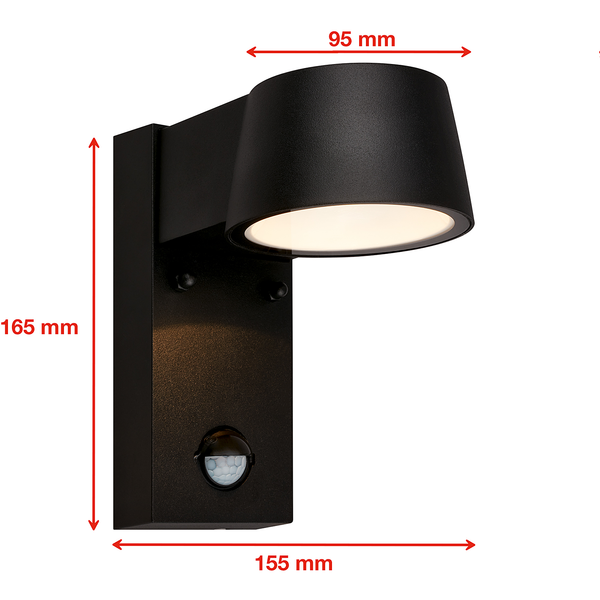 LED-Wandleuchte Hegg mit Sensor - Aluminium - 1-flammig - Schwarz