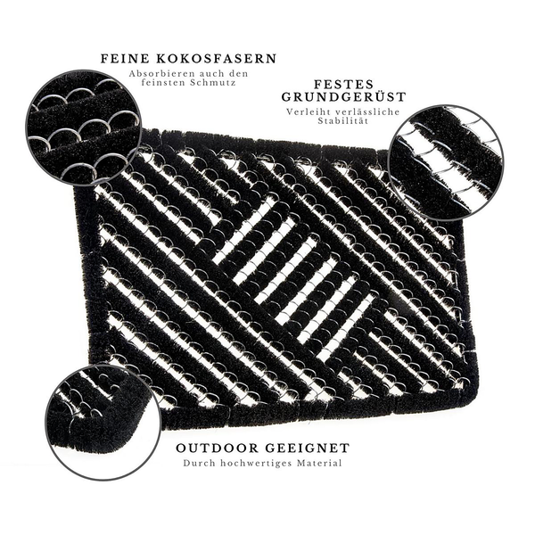 Fußmatte Grid Brushes - Kokos /  Zink - Schwarz - 60 x 40 cm