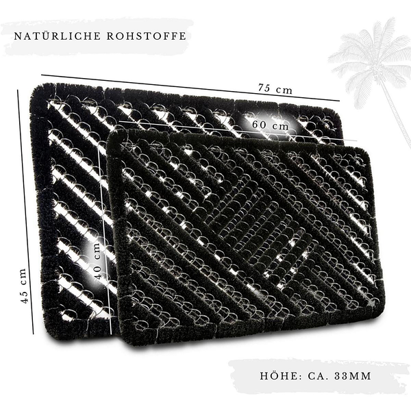Fußmatte Grid Brushes - Kokos /  Zink - Schwarz - 60 x 40 cm