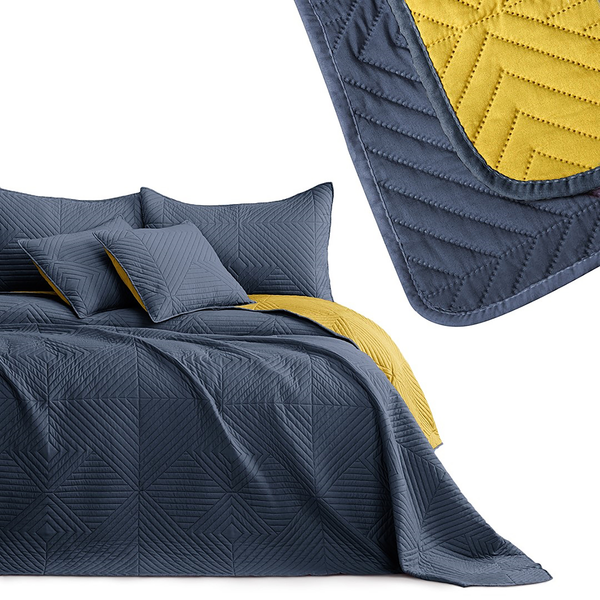 Tagesdecke Lofta - Polyester - Senfgelb / Anthrazit - 170 x 270 cm