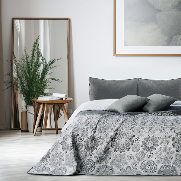 Tagesdecke Ambra - Polyester - Grau / Weiß - 220 x 240 cm