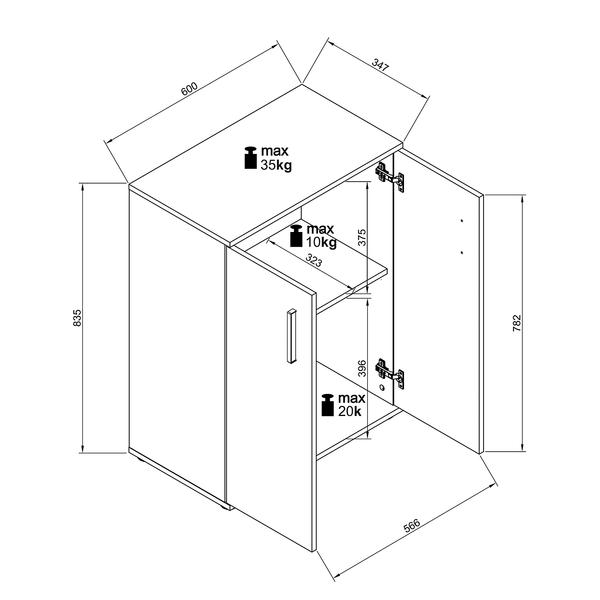 Kommode Gumton 60 cm - Grau / Eiche Dekor