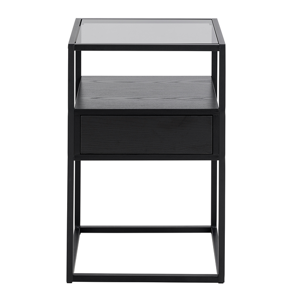 Nachtkommode Keable - Glas / Metall - Esche Schwarz Dekor