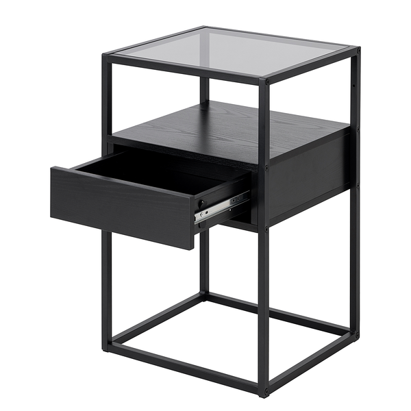 Nachtkommode Keable - Glas / Metall - Esche Schwarz Dekor