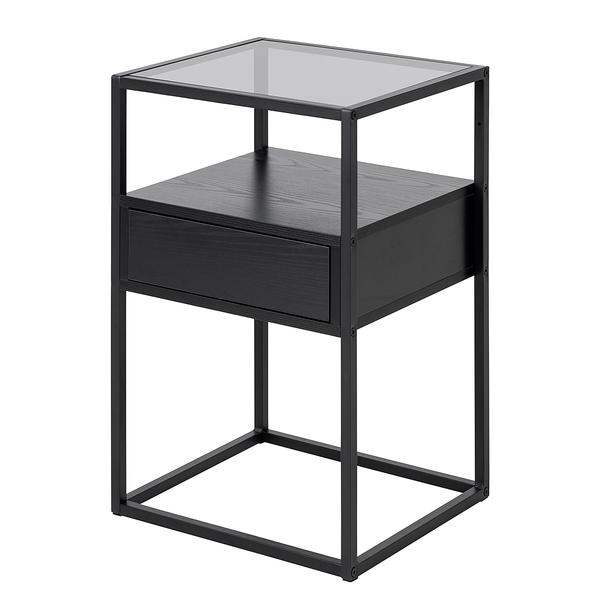 Nachtkommode Keable - Glas / Metall - Esche Schwarz Dekor
