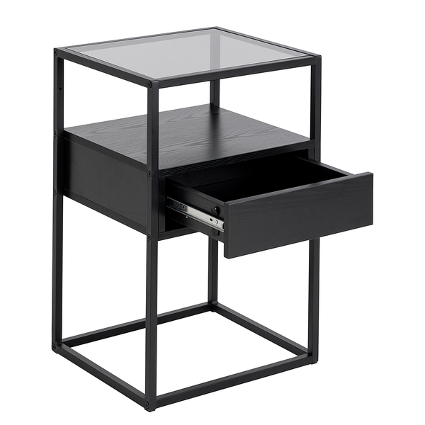 Nachtkommode Keable - Glas / Metall - Esche Schwarz Dekor