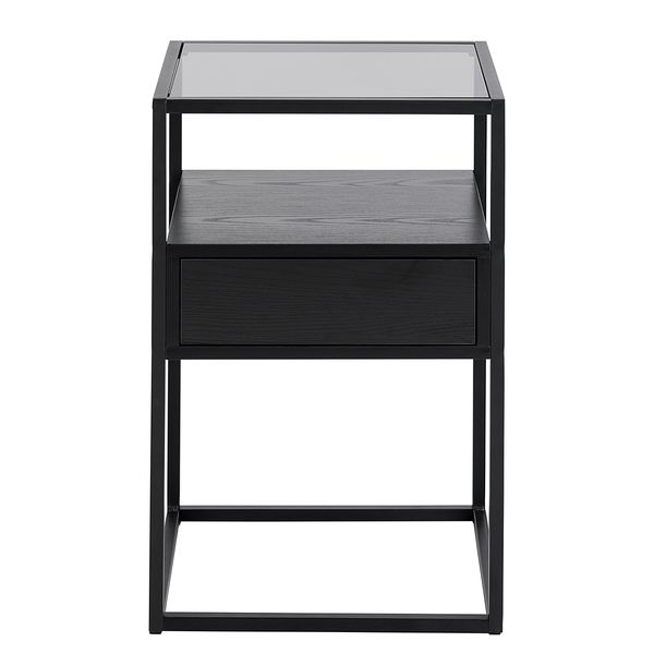 Nachtkommode Keable - Glas / Metall - Esche Schwarz Dekor