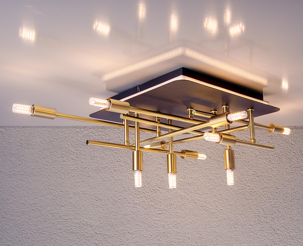 LED-Deckenleuchte Ancona - Aluminium - Schwarz / Gold - Flammenanzahl: 12