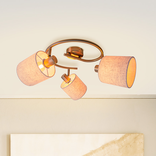 Deckenleuchte Maron Rund 3-flammig - Stahl / Mischgewebe - Creme