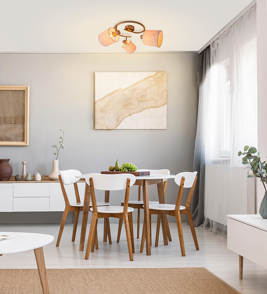 Deckenleuchte Maron Rund 3-flammig - Stahl / Mischgewebe - Creme